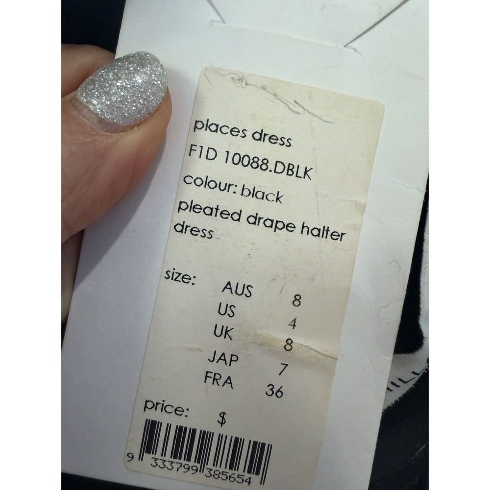 Camilla And Marc Places Dress Black Plisse Pleated Drape Halter Gown NWT 4 $1k - Picture 12 of 16
